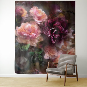 Tenture Roses d'abricot vintage peintes à l'aquarelle