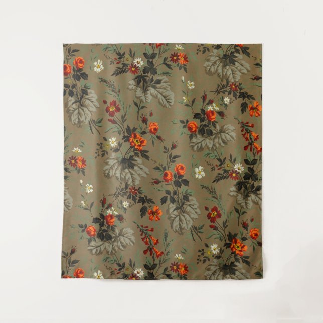 Tenture Roses & Daisies Floral Pattern Antique Wallpaper (Devant)