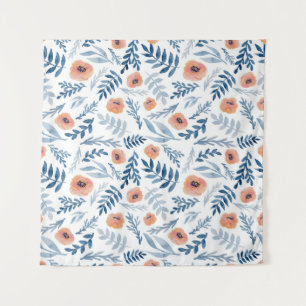 Tenture Roses d'aquarelle : Feuilles bleus sans couture