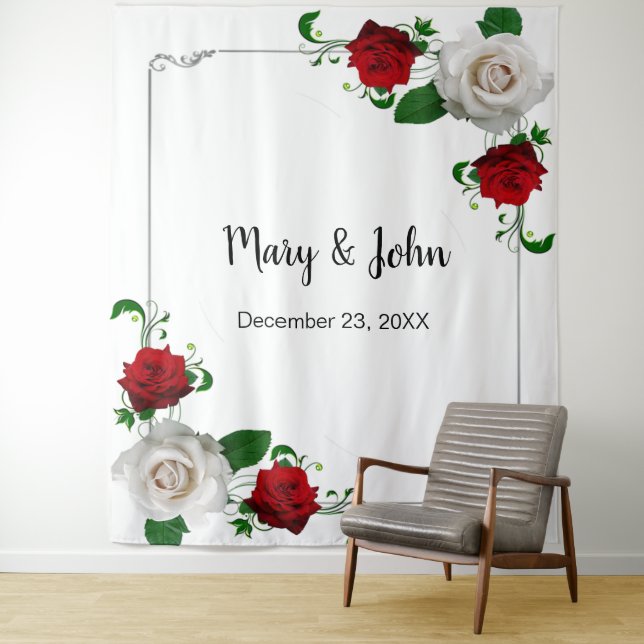 Tenture Roses rouges et blanches Mariage de Noël Contexte  (En situation)