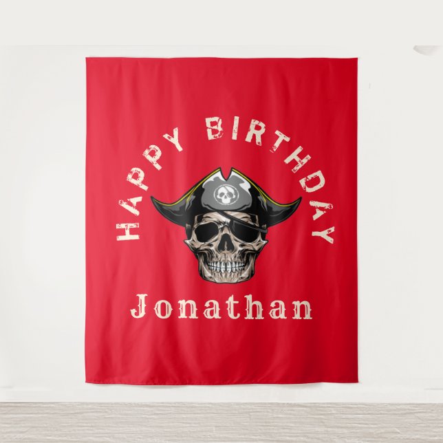 Tenture ROUGE Pirate Crâne Capitaine Pirate Jack Tapestry (Devant)
