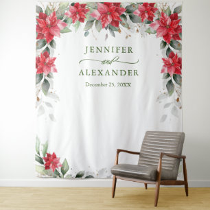 Tenture Rouge Poinsettia Mariage d'hiver Photo Booth fond