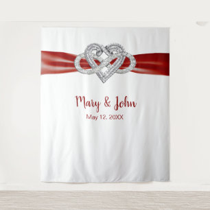 Tenture Rouge Ruban Infinity Mariage de coeur fond