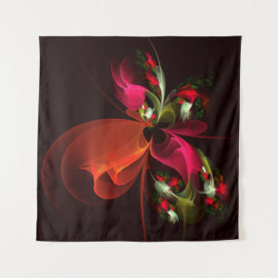 Tenture Rouge Vert Floral Moderne Art Abstrait Motif #02