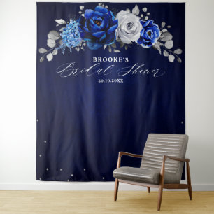 Tenture Royal Bleu Blanc Argent Floral Brides rubans