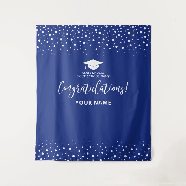Tenture Royal Blue Confetti Félicitations Diplôme (Devant)