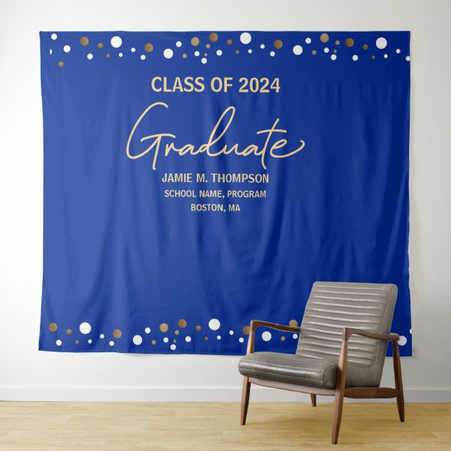 Tenture Royal Blue Gold Class of 2023 backdrop graduation (En situation (horizontale))