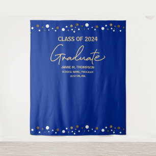 Tenture Royal Blue Gold Class of 2024 backdrop graduation