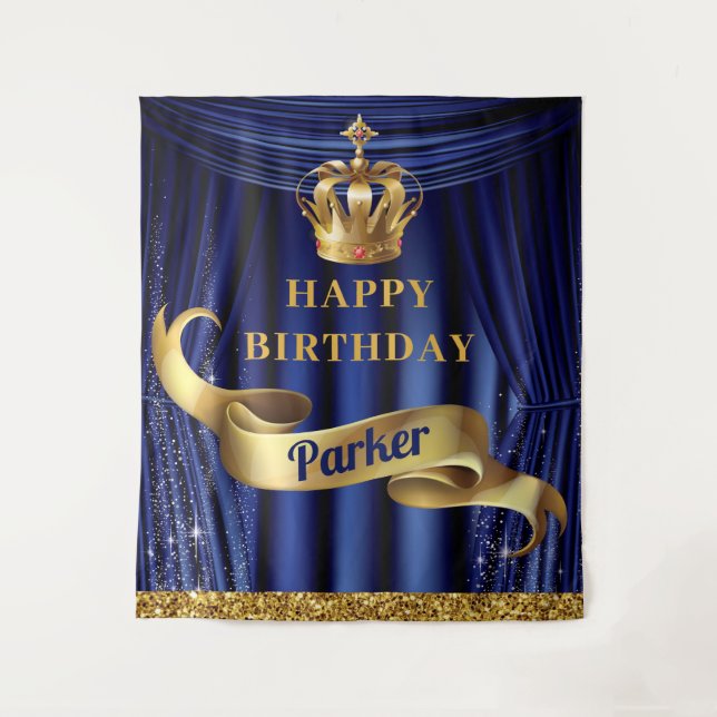Tenture Royal Blue Gold Prince Joyeux anniversaire (Devant)