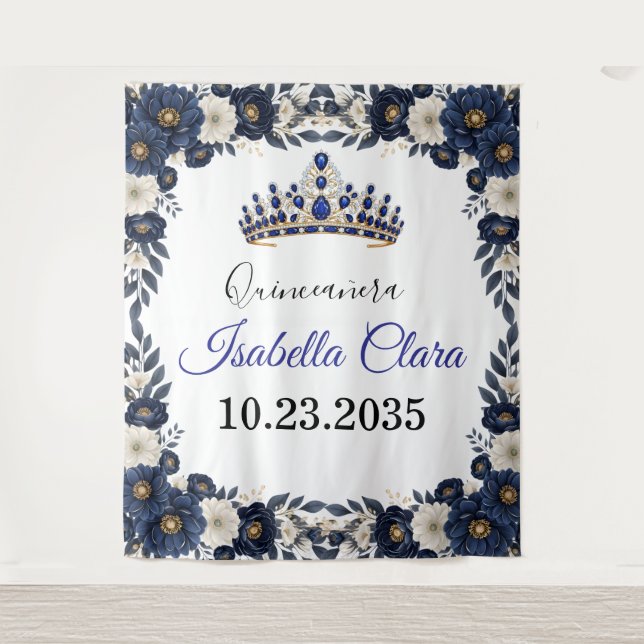 Tenture Royal Blue Quinceanera Backdrop Tapestry (Devant)