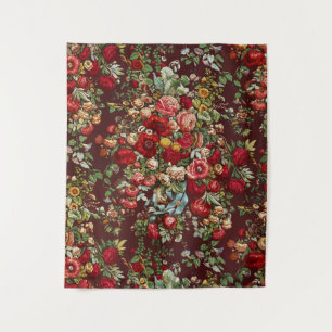 Tenture Ruban à motif floral de rose victorienne bordeaux 