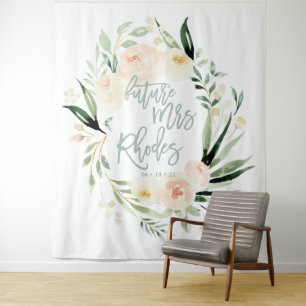 Tenture Ruban de shower de mariage floral aquarelle vert e