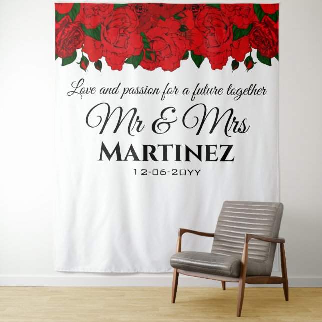 Tenture Rubans de mariage de M. et Mme Roses rouges de la  (En situation)