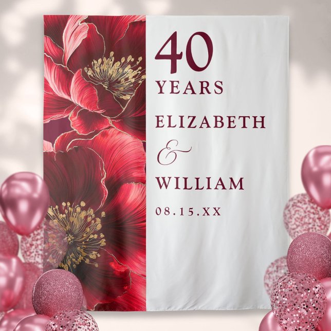 Tenture Ruby Red Floral 40th Anniversary Photo fond (Ruby Red Floral 40th Anniversary Photo Backdrop)