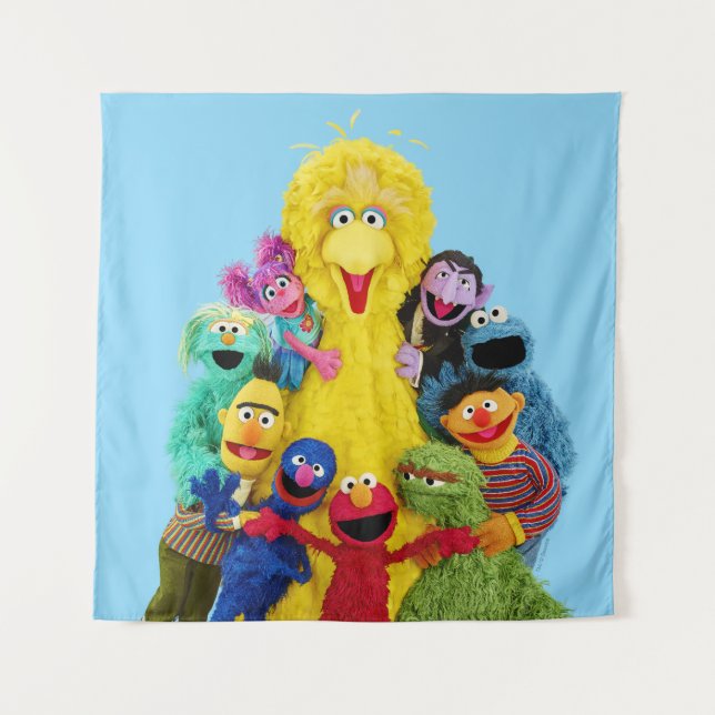 Tenture Rue Sésame | Portrait amusant de Pals colorés (Devant)