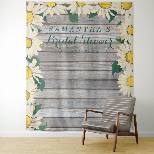 Tenture Rustic Daisy on Wood | Bridal Shower Photobooth (En situation)
