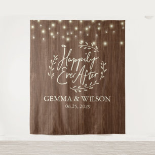 Tenture Rustic Heureux Jamais après Mariage des lumières à