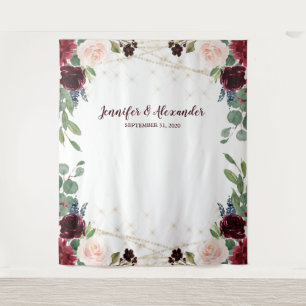 Tenture Rustic Marsala Floral Mariage Photo Booth fond