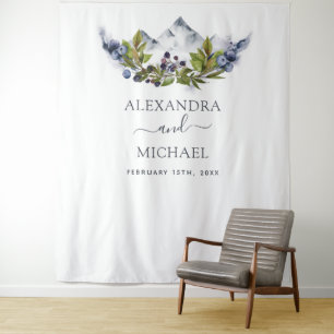 Tenture Rustic Mountains Watercolor Photo Booth Arrière-pl