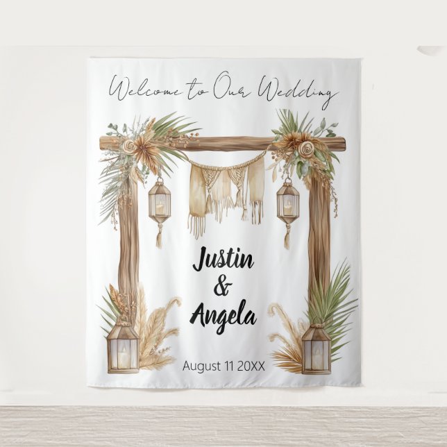 Tenture Rustic Romance Customizable Wedding Arch Backdrop (Devant)