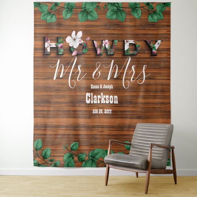 Tenture Rustic Wood Eucalyptus Howdy M. Mme Wall Contexte (En situation)