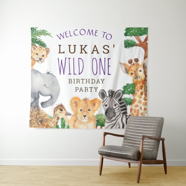 Tenture Safari Jungle Cute 1er Anniversaire Bienvenue Fête (En situation (horizontale))
