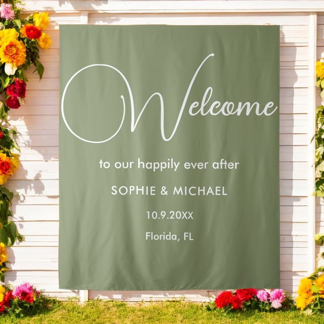 Tenture Sage Green Bienvenue Mariage Photo Prop fond (Créateur téléchargé)