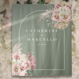 Tenture Sage Green Boho Pampas Grass Floral Mariage