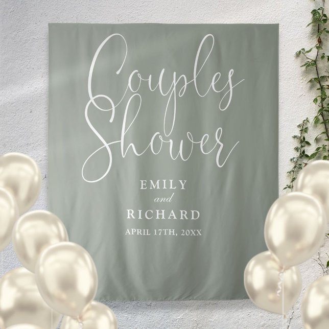 Tenture Sage Green Couples Wedding shower Fond photo (Sage Green Couples Wedding Shower Photo Backdrop)