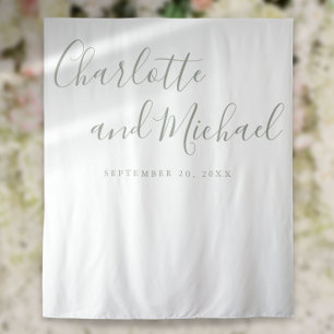 Tenture Sage Green Script Mariage Photo Booth Arrière-plan