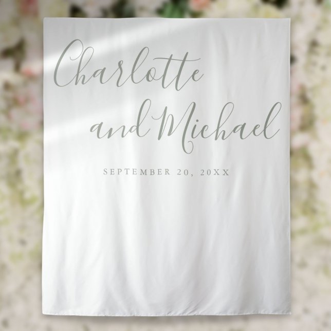 Tenture Sage Green Script Mariage Photo Booth Arrière-plan (Sage Green Script Wedding Photo Booth Backdrop)