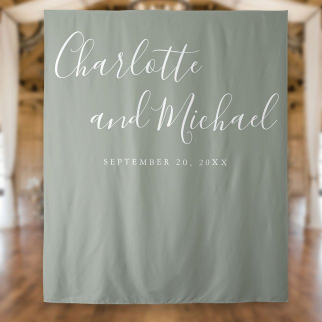 Tenture Sage Green Script Mariage Photo Booth Arrière-plan (Créateur téléchargé)