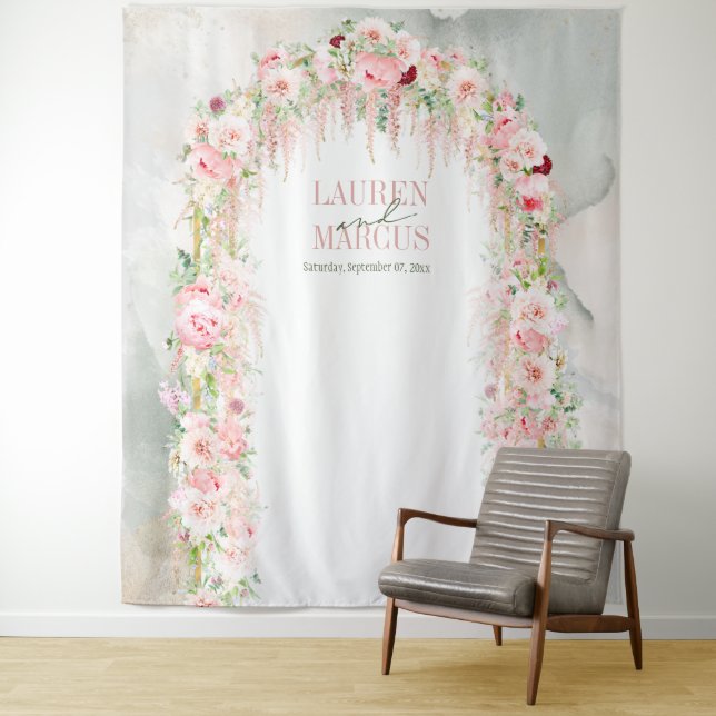 Tenture Sage Rustique Vert & Arche Florale Rose (En situation)
