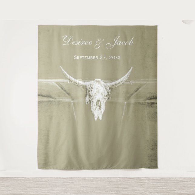 Tenture Sage rustique Vert Blanc Vache Occidentale Crâne A (Devant)