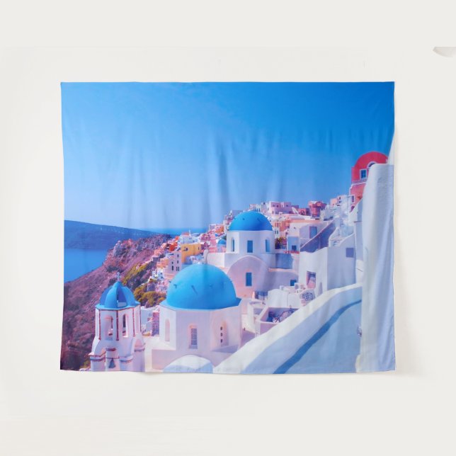 Tenture Santorin Grèce Blue Island Photo Boot Arrière-plan (Devant (Horizontal))