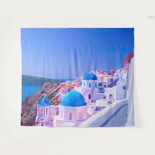 Tenture Santorin Grèce Île Bleue Toile de Fond Photobooth