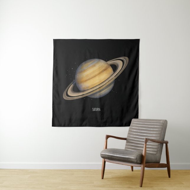 Tenture Saturne artistique avec anneaux vibrants (En situation)