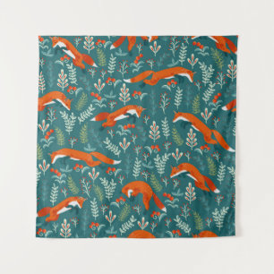 Tenture Sauter des renards rouges avec des ornements sans 