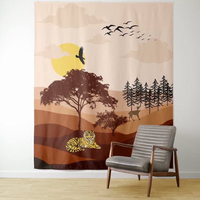 Tenture Savannah Nature Paysage Coucher de soleil Tapisser (En situation)
