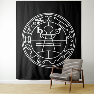 Tenture Sceau blanc de Goetia de Salomon sur fond noir