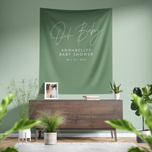 Tenture Scénario de baby shower vert sauge moderne élégant