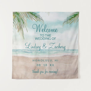 Tenture Scène de plage peinte de mariage Bienvenue à Islan