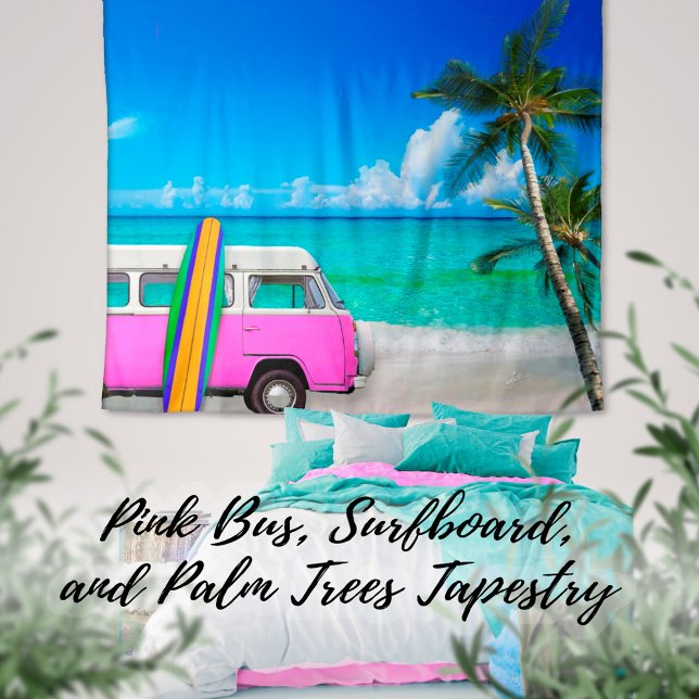Tenture Scène de plage tropicale Fuchsia rose Van & Planch (Créateur téléchargé)