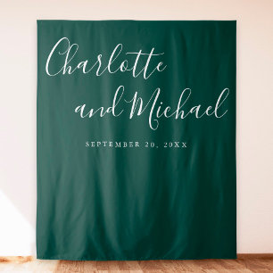 Tenture Script Emerald Green Mariage Photo Booth fond