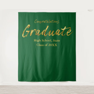 Tenture Script Or Félicitations Diplômé en Or Vert