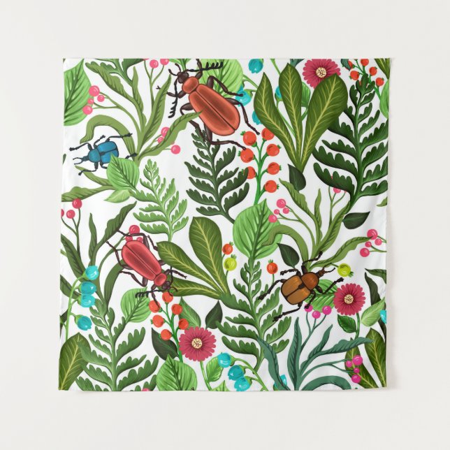 Tenture Seamless decorative pattern with plants and insect (Devant)