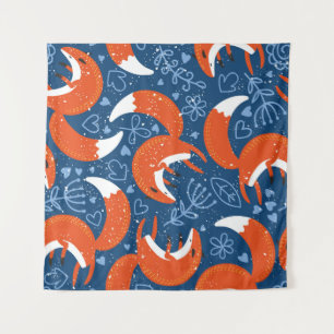 Tenture Seamless pattern with different cute foxes. Vintag