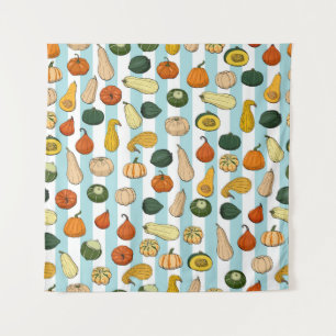 Tenture Seamless pattern with different hand drawn squashe