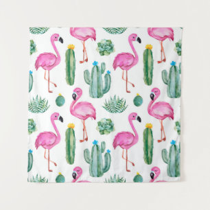 Tenture Seamless pattern with green watercolor cactus, suc