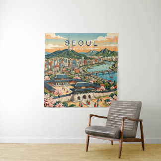 Tenture Séoul Corée du Sud Voyage Art Vintage